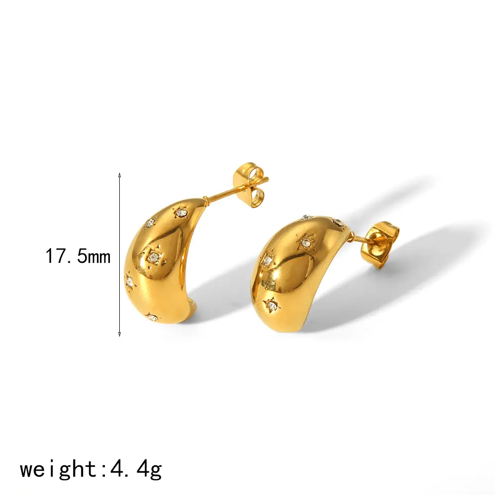 1 par de pendientes de botón de acero inoxidable con forma de gota de estilo simple y chapado en oro de 18 quilates con incrustaciones de diamantes de imitación para mujer h5 Imagen2